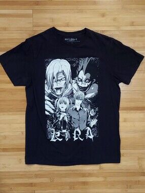 Death Note Anime Short Sleeve Graphic Tee Size Medium Black & White